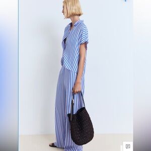 MANGO Striped Blue and Pink Button-Up Shirt